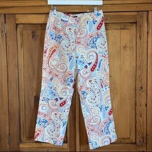 Harold’s Red White & Blue Floral Paisley Cropped Pant Sz. 8